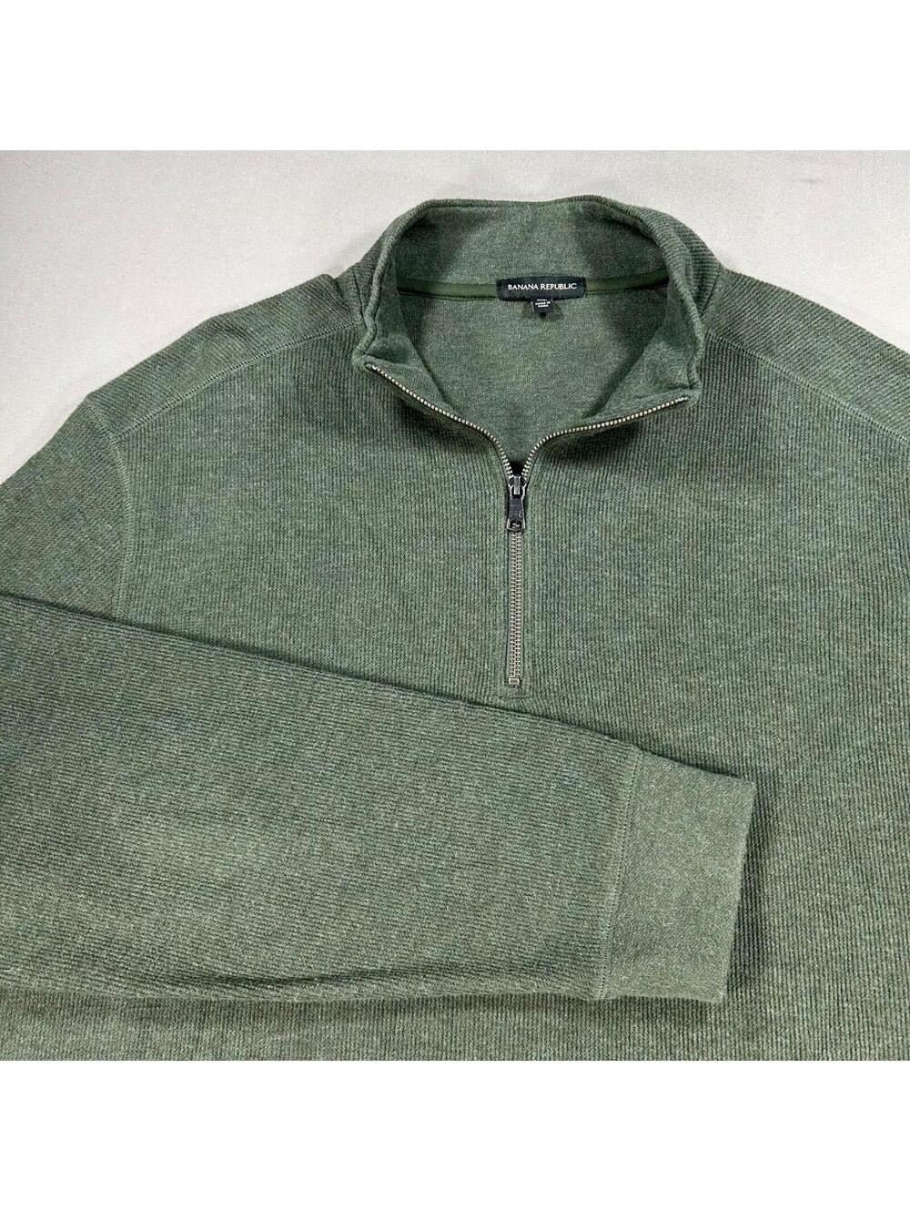 BANANA REPUBLIC Mens Size XXL 1/4 Zip Green Pullover Cotton Stretch Top